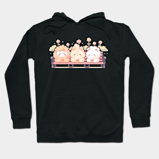 Bench Buddies: Three Llamas Embracing Cuteness in Kawaii Style Hoodie